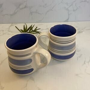 Vintage Blue & White Striped Rio by Pfaltzgraff Mugs Set of two Kitchen Decor